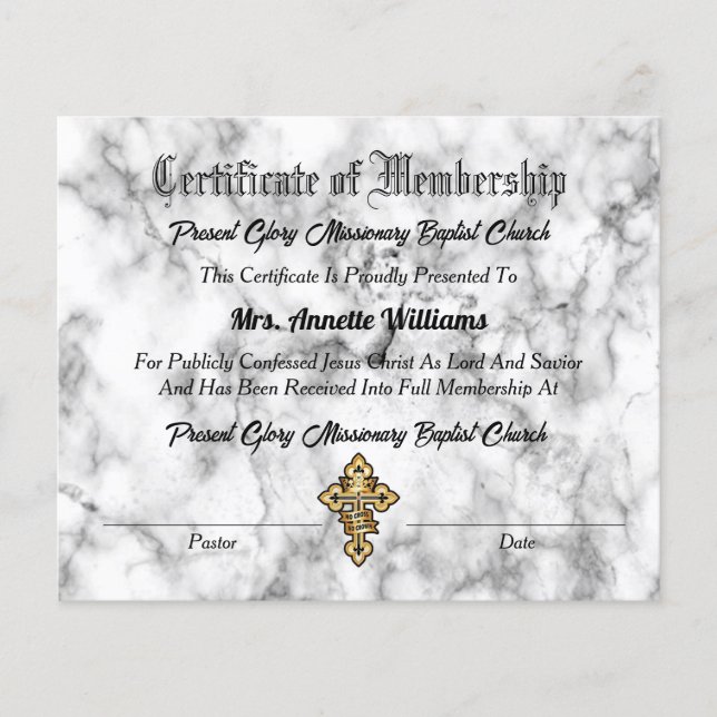Church Membership Certificate (Front)