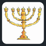Church Menorah Square Sticker<br><div class="desc">A church menorah in gold with lots of candles. This design looks really effective on this Stickers</div>