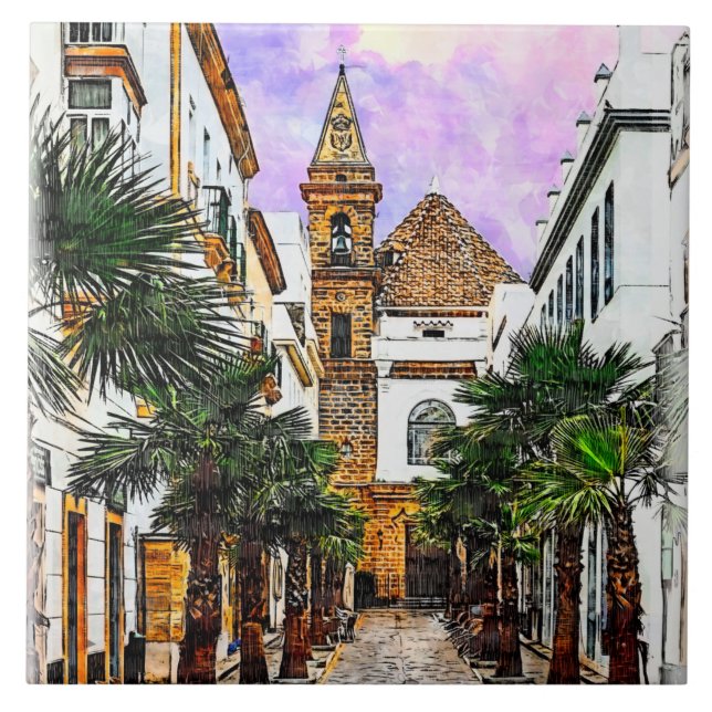 Church Nuestra Senora de la Palma. Cadiz, Spain. Tile (Front)