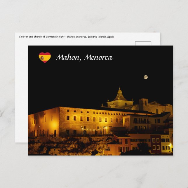 Church of Carmen at night - Mahon, Menorca, Spain Postcard (Front/Back)