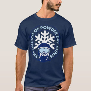 Church of Powder Day Saints Royal Emblem Skiing T-Shirt