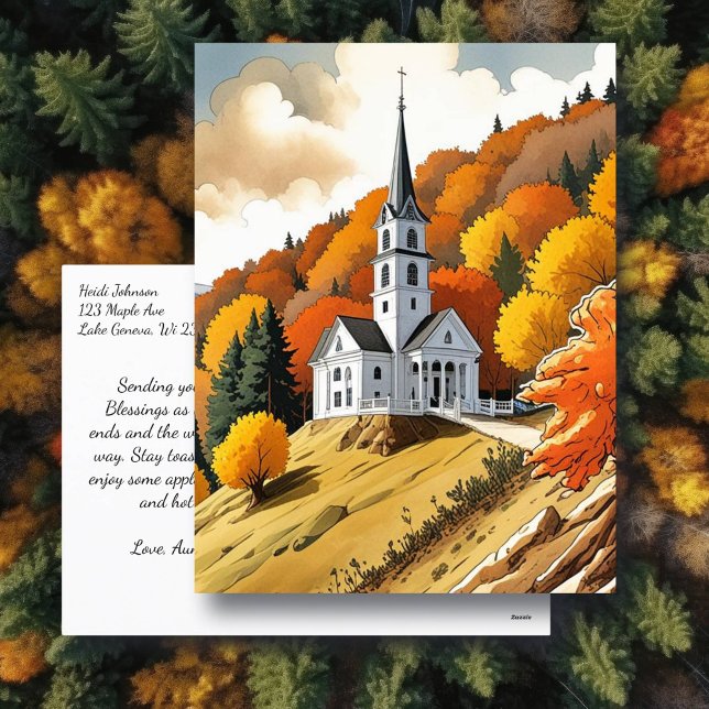 Church on a Hill in the Autumn Season Postcard (Creator Uploaded)
