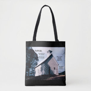 Church on a Hill with Psalm 15:1-2 Tote Bag