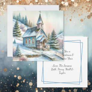 Church on a Snowy Winter Day   Christmas Card