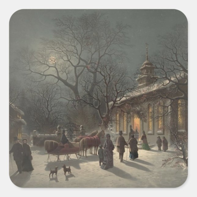 Church on Christmas Eve Square Sticker (Front)
