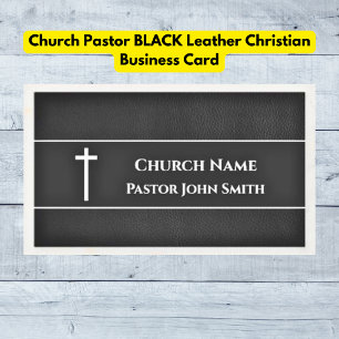 Church Pastor BLACK Leather Christian Business Card