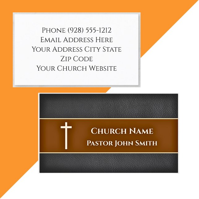 Church Pastor BLACK Leather Christian Business Card (Creator Uploaded)