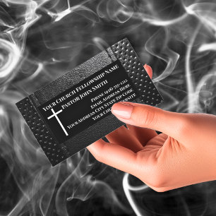 Church Pastor BLACK Leather Christian Business Card