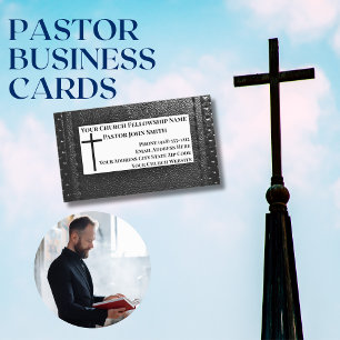 Church Pastor BLACK Leather Christian Magnetic Business Card