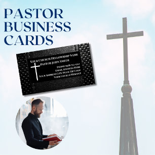Church Pastor BLACK Leather Christian Magnetic Business Card