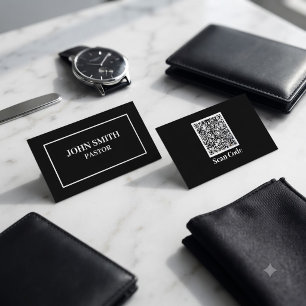 Church Pastor Black Minimalist QR code Business Card