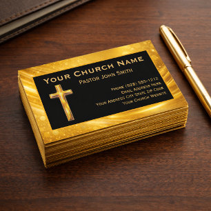 Church Pastor Bokeh Gold And Black Business Cards