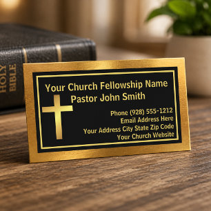 Church Pastor Brushed Gold And Black  Business Card