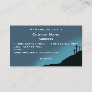 Church/Pastor Card, 3 crosses on hill, blue sunset Business Card