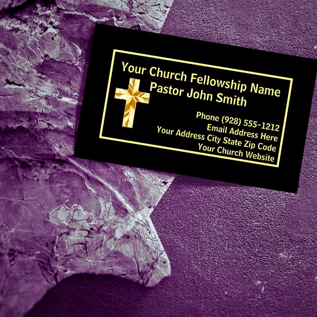 Church Pastor Classy Black Business Cards (Creator Uploaded)
