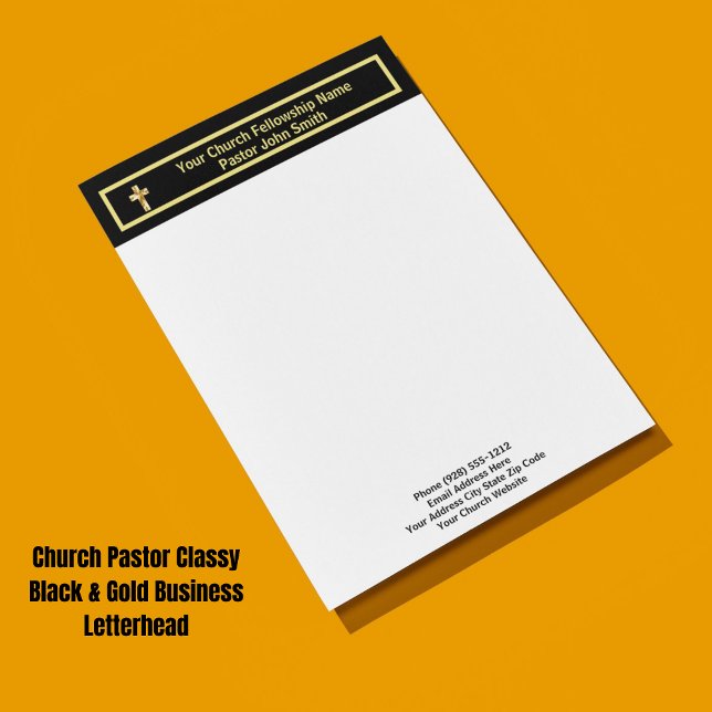Church Pastor Classy Black Business  Custom Letterhead (Creator Uploaded)