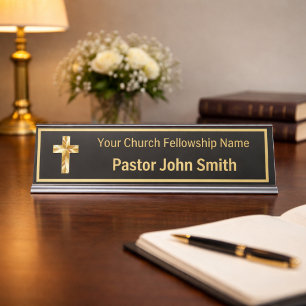 Church Pastor Classy Black Desk Name Plate