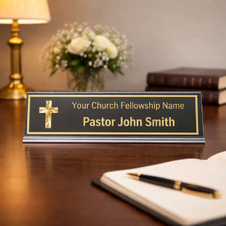 Church Pastor Classy Black Desk Name Plate
