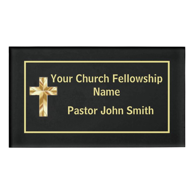 Church Pastor Classy Black  Name Tag (Front)