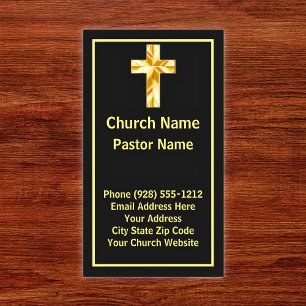 Church Pastor Classy Black Vertical Business Cards