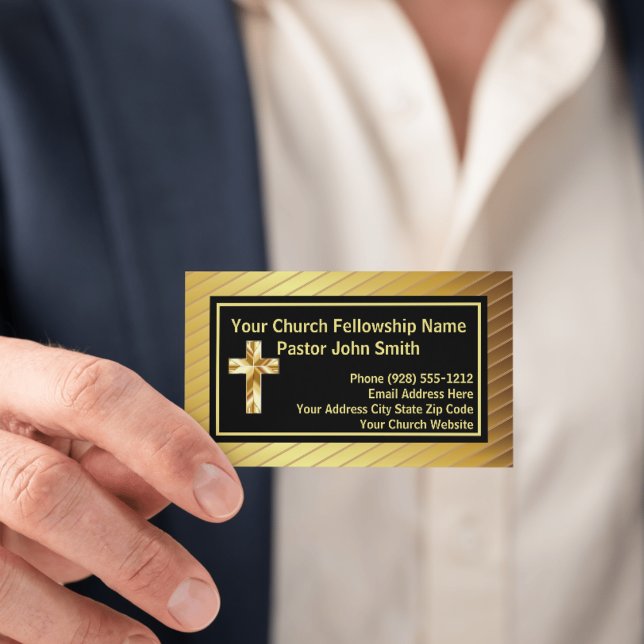 Church Pastor Classy Gold And Black Business Cards (Creator Uploaded)