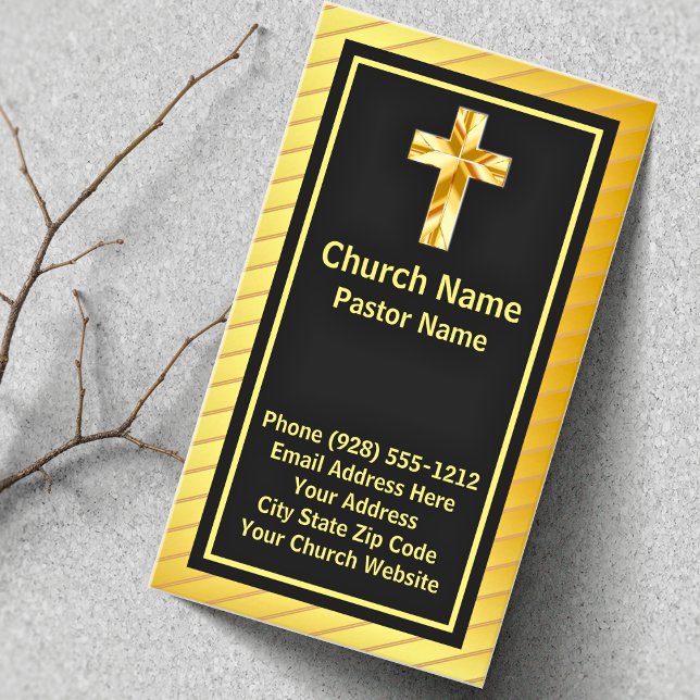 Church Pastor Classy Gold And Black Business Cards (Creator Uploaded)
