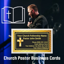 Church Pastor Classy Gold And Black Business Cards