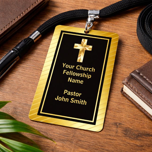Church Pastor Classy Gold And Black  ID Badge (Creator Uploaded)