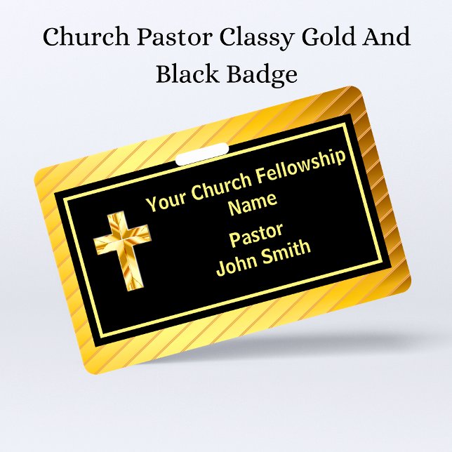 Church Pastor Classy Gold And Black  ID Badge (Church Pastor Classy Gold And Black Badge)