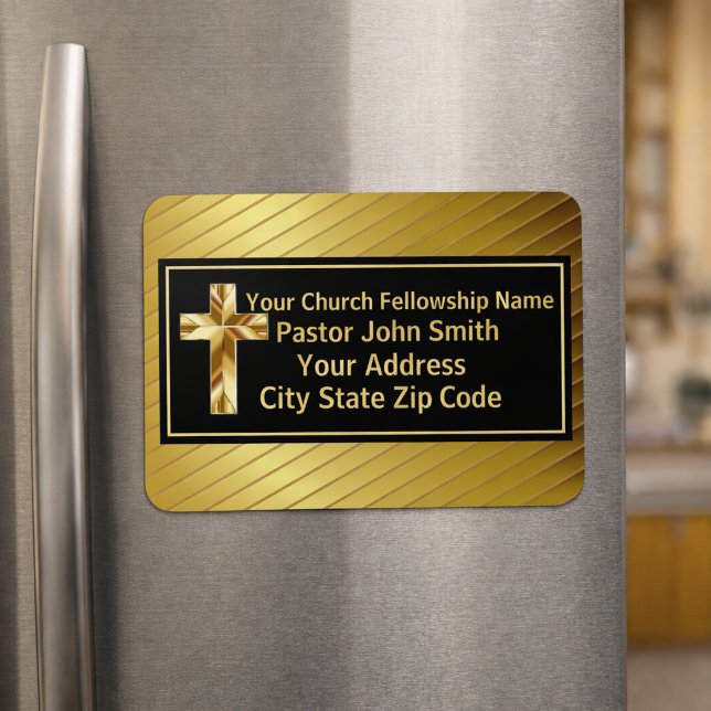 Church Pastor Classy Gold And Black  Magnet (The foil details are simulated in the artwork. No actual foil will be used in making this product.)