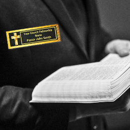 Church Pastor Classy Gold And Black  Name Tag