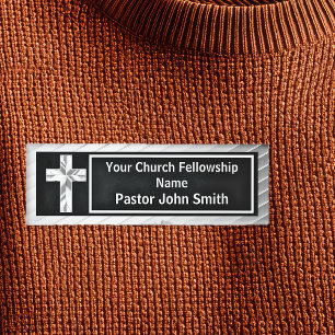 Church Pastor Classy Silver And Black  Name Tag