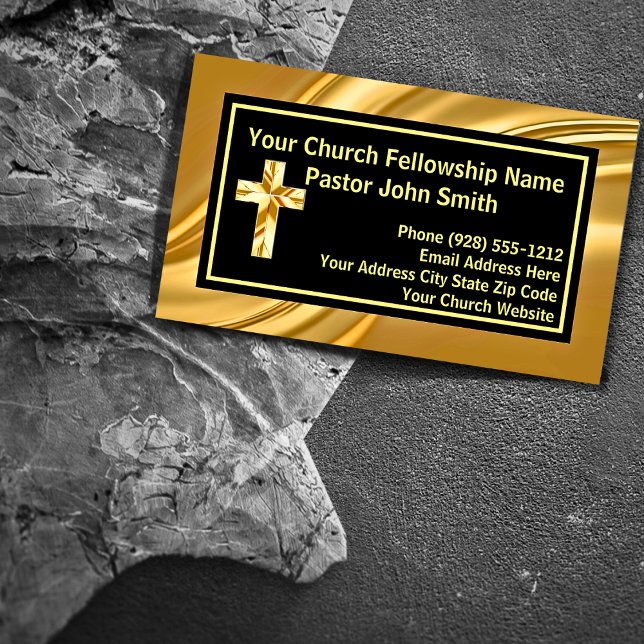 Church Pastor Elegant Gold And Black Business Card (Creator Uploaded)