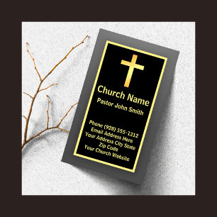 Church Pastor Elegant Simple Black Gold Business Card
