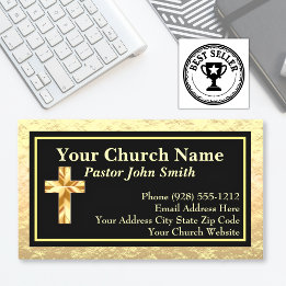 Church Pastor Gold And Black Business Cards
