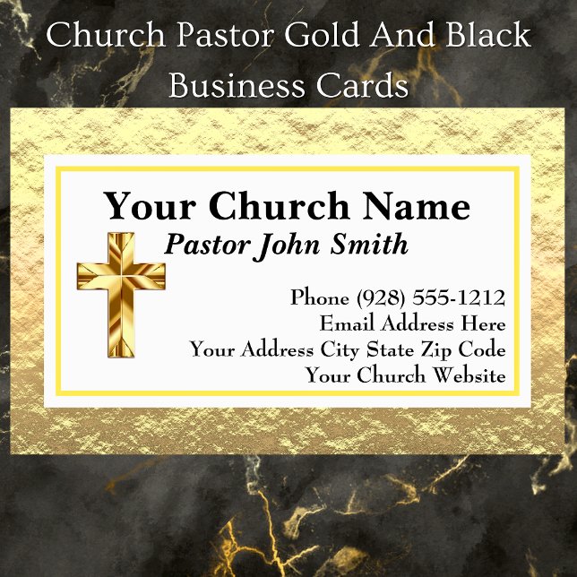 Church Pastor Gold And Black Business Cards (Church Pastor Gold And Black Business Cards)