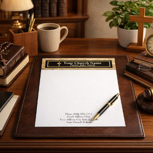 Church Pastor Gold And Black Business  Custom Letterhead