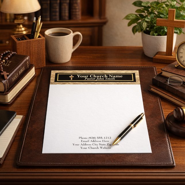 Church Pastor Gold And Black Business  Custom Letterhead (Creator Uploaded)