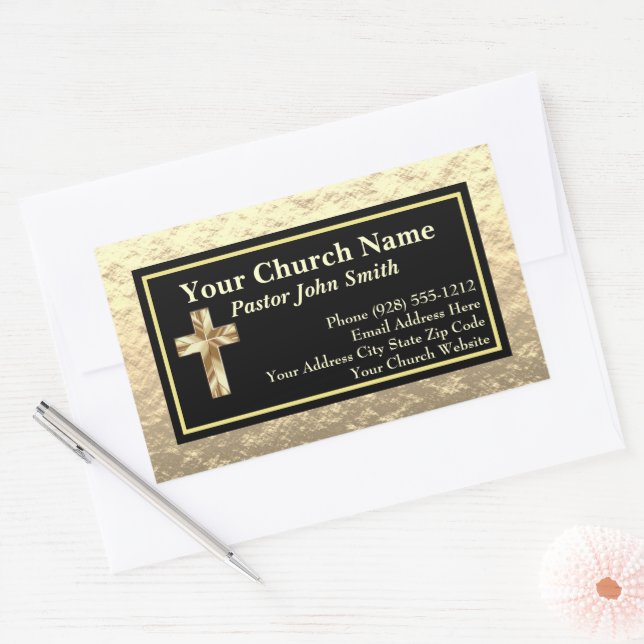 Church Pastor Gold And Black Business  Rectangular Sticker (Envelope)