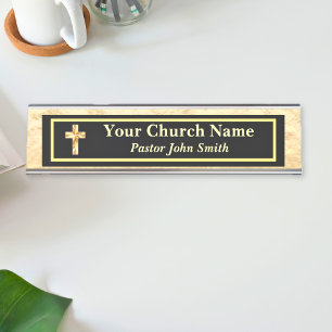 Church Pastor Gold And Black  Desk Name Plate