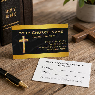 Church Pastor Gold Cross Black Velvet Business Appointment Card