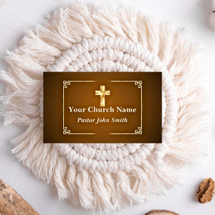 Church Pastor Gold Cross Elegant Border Business Card