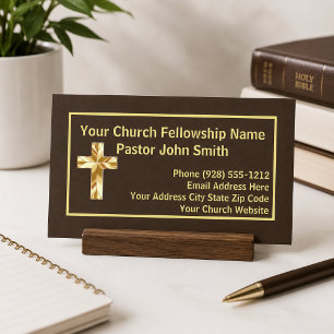 Church Pastor Gold Cross Espresso Brown Business Card