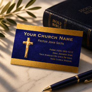 Church Pastor Gold Cross Indigo Velvet Business  Card