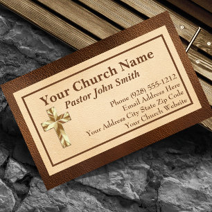 Church Pastor Gold Leather Business Cards