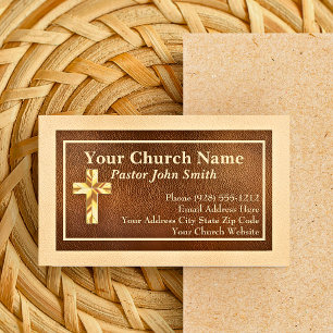 Church Pastor Gold Leather Business Cards