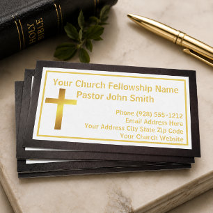Church Pastor Grunge Black Gold Business Card