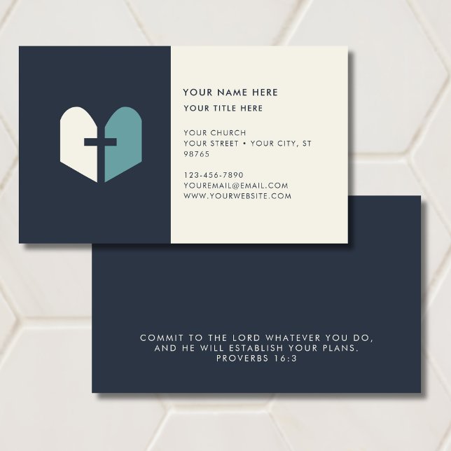Church Pastor Minimal Modern Religious Cross Navy Business Card (Creator Uploaded)