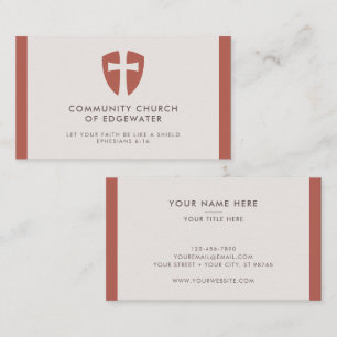 Church Pastor Modern Armour Cross Shield Terracott Business Card