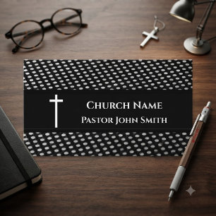 Church Pastor Modern Black White Pattern Christian Business Card